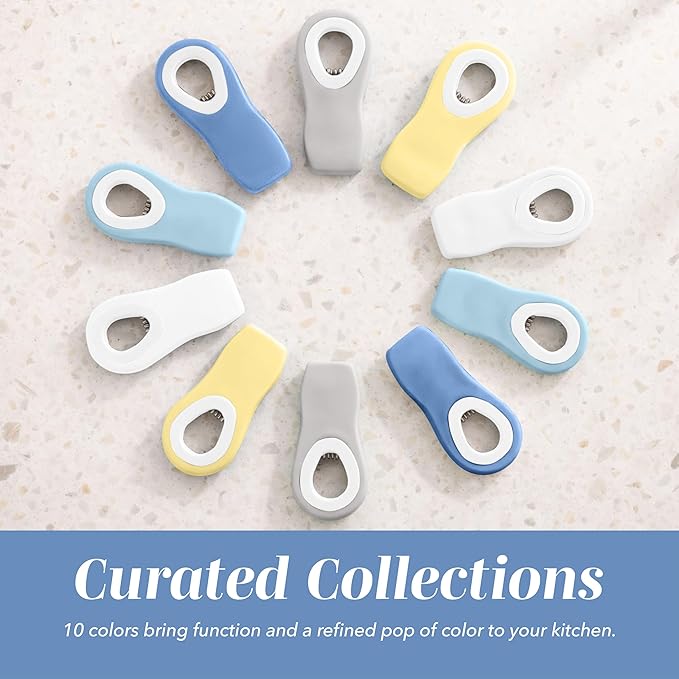 COOK WITH COLOR Bag Clips with Magnet- Food, Chip, Bag Clips for Food Storage with Airtight Seal Grip for Bread, Snack and Food Bags (Yellow and Blue, Pack of 10)