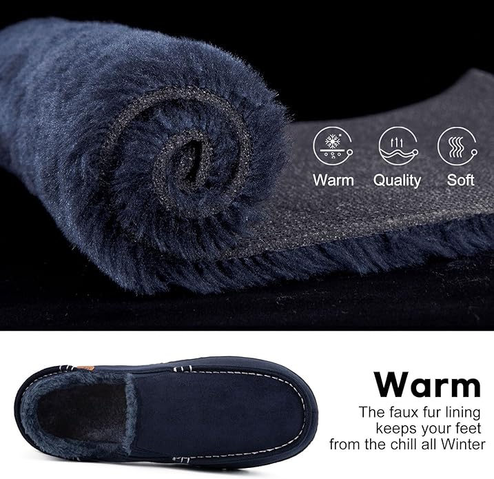 LongBay Men's Moccasin Slippers Comfy Warm Memory Foam House Shoes Winter for Indoor Outdoor
