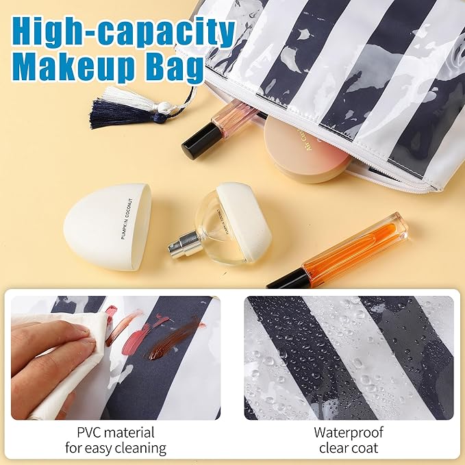 Makeup Bag, Small Clear Coated Cosmetic Bags for Women Girls, Waterproof Travel Makeup Bag for Purse Organizer Zipper Pouch Beach Summer Vacation Essentials Gifts for Women