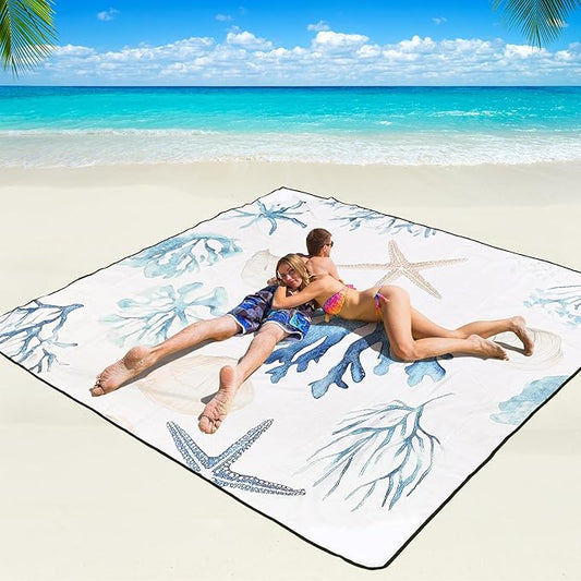 Beach Blanket Waterproof Sandproof Beach Mat 79" X 83"/10'x9'for 2-8 Adults Quick Drying Outdoor Picnic Mat Beach Accessories for Travel, Camping, Hiking