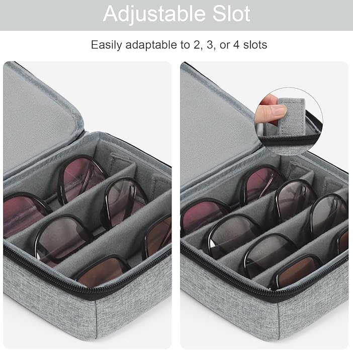 Bukere Travel Sunglasses Organizer Glasses Case, 3 Adjustable Slot for Multiple Eyeglasses, Hard Eyewear Box for Men Women
