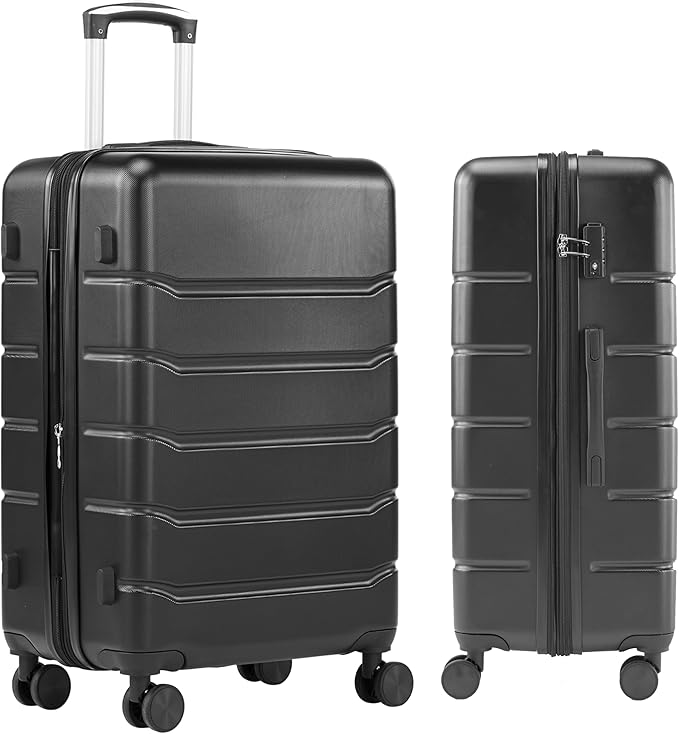 Simple Deluxe 24 Inch Expandable Hardside Carry On with Spinner Wheels & TSA Lock, ABS Hard Shell Lightweight Rolling Luggage Suitcase, Black