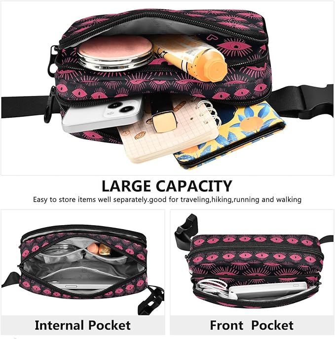 Evil Eyes Pink Fanny Pack for Women Men Water Resistant Fashion Waist Packs with Adjustable Strap Belt Bag for Travel Workout Jogging Hiking 21220451