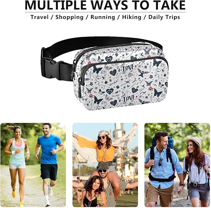 Pigeon Butterfly Heart Fanny Pack for Women Men Water Resistant Fashion Waist Packs with Adjustable Strap Belt Bag for Travel Workout Jogging Hiking 21220391