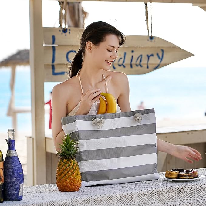 Clothirily Beach Bag for Women - Large Beach Tote Bag, Waterproof Sandproof Beach Bag with Zipper, Large Swim Pool Beach Tote