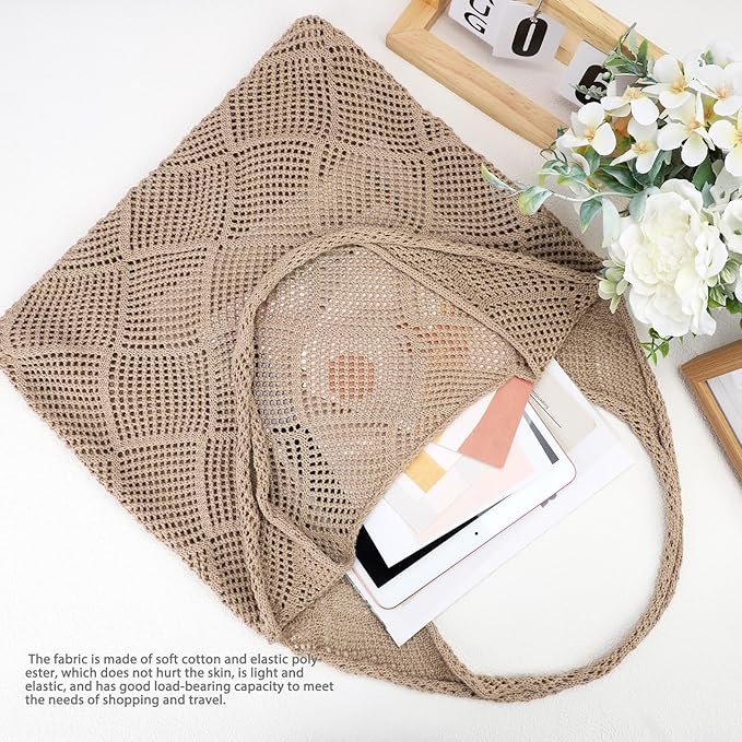 hatisan Crochet Bags for Women - Summer Beach Tote, Aesthetic Hippie Knit Bag