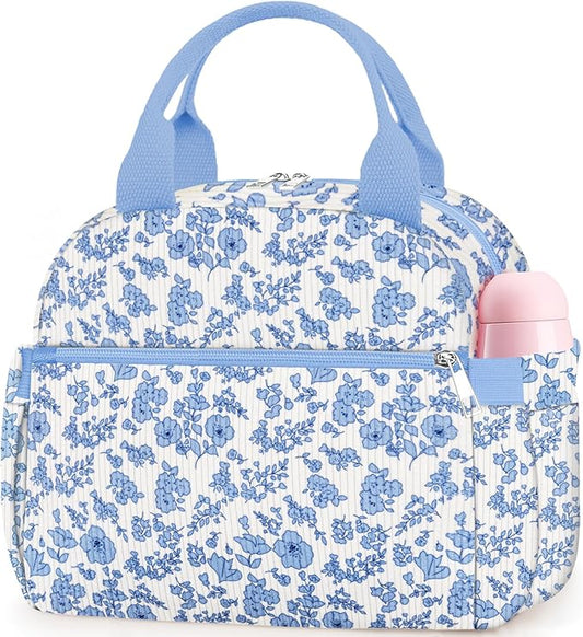 Lunch Bag Lunch Box for Women, Cute Corduroy Insulated Reusable Work Leakproof Simple Adults Flower Large Lunch Boxes Tote Bag Men Cooler Bag
