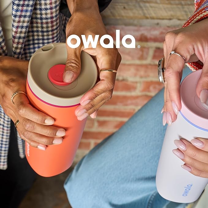 Owala SmoothSip Slider Insulated Stainless Steel Coffee Tumbler, Reusable Iced Coffee Cup, Hot Coffee Travel Mug, BPA Free 20 oz, Purple/Pink (Crochet Queen) | Insulated, Reusable, Iced Coffee Cup, BPA Free, Crochet Queen