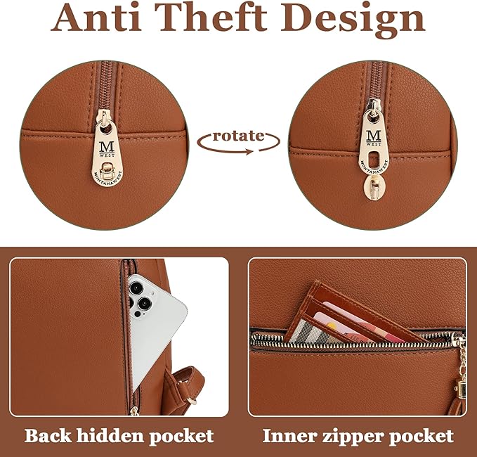 Montana West Mini Backpack Purse for Women Anti Theft Backpacks with Secured Zipper and Tassel MWC-1041BR