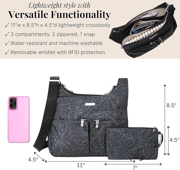 Baggallini Crossbody Travel Bag 11x8.5 Lightweight Water-resistant Nylon Handbag