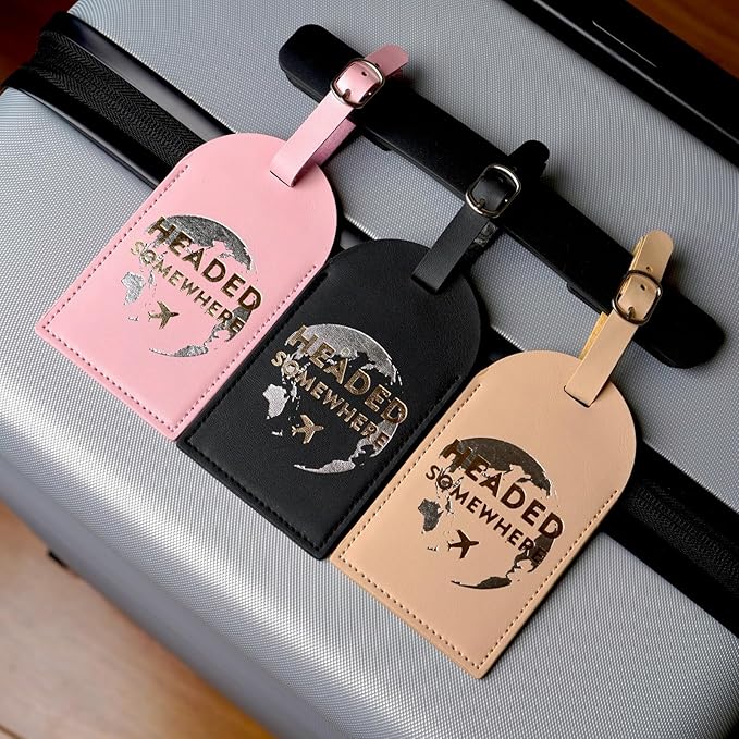 Luggage Tags for Suitcases, PU Leather Luggage Flip Privacy Cover Protection Tags Luggage Tags, for Travel Essentials, Stylish Baggage Labels for Handbags(3 Pack,The Earth