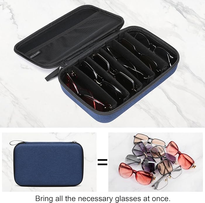 Bukere Travel Sunglasses Organizer Case Adjustable Slot For Multiple Eyeglasses Hard-shell Portable Storage Box for Men Women