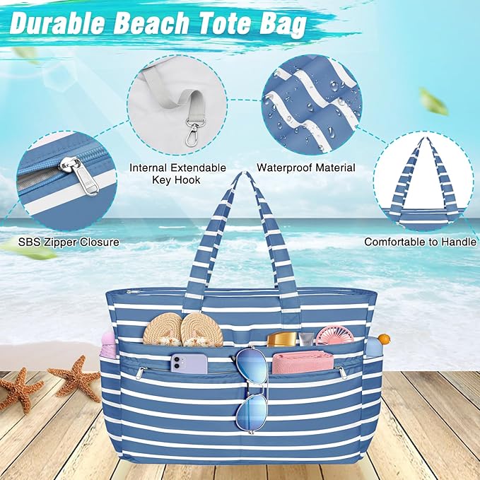 HUANLANG Extra Large Beach Bag Waterproof Beach Totes Bags for Women Men,Pool Bag with Zipper Wet Pocket