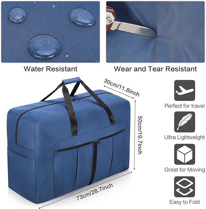 Large Duffel Bag for Travel, Foldable Storage Bag for Traveling, Collapsible Duffle Bag (Blue, 110L)