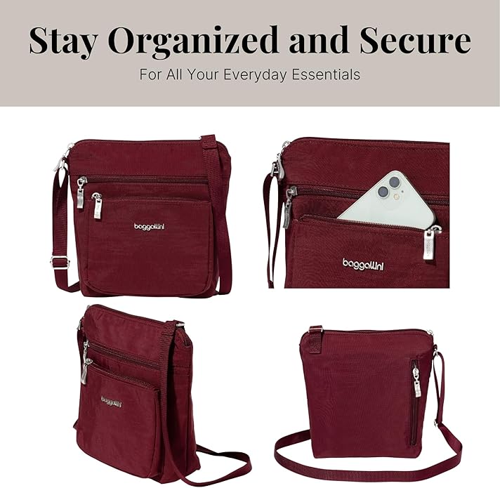 Baggallini Pocket Crossbody Bags for Women 8x8 Small Lightweight Durable Water-resistant Travel Purse W/Rfid