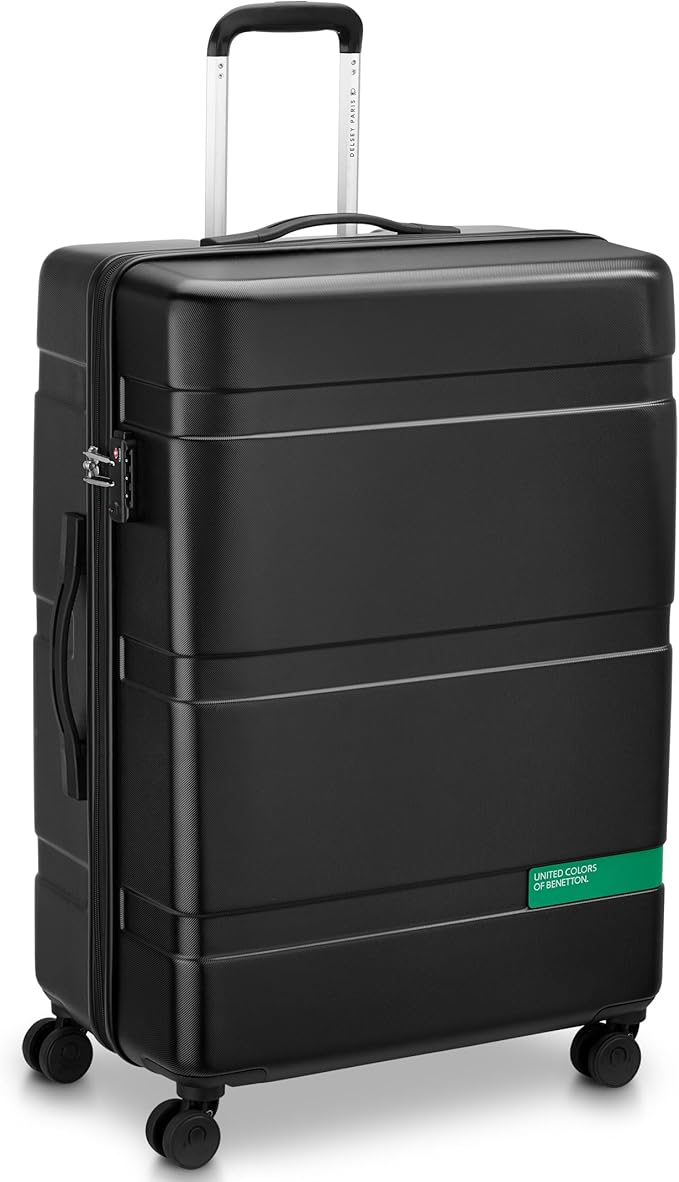 United Colors of Benetton Now! Hardside Luggage with Spinner Wheels, Black, Checked-Large 27 Inch