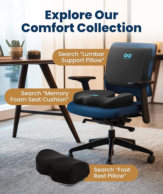 Everlasting Comfort Doctor Recommended Memory Foam Seat Cushion for Office Chairs & Car - Ergonomic Office Desk Accessories - Cushions for Tailbone Pain Relief, Sciatica (Black, Large)