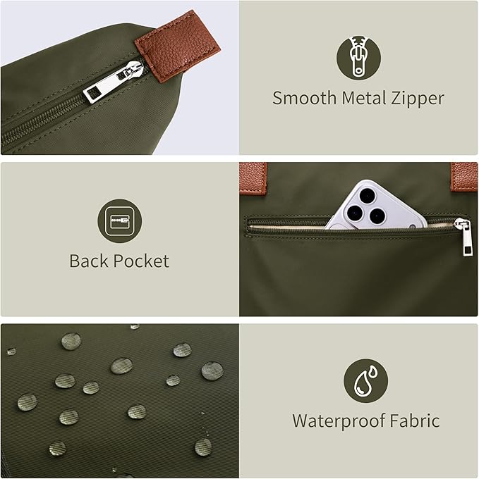 Tote Bag for Women, Nylon Top-Handle Purse with Zipper, Lightweight Foldable Shoulder Hobo Handbag