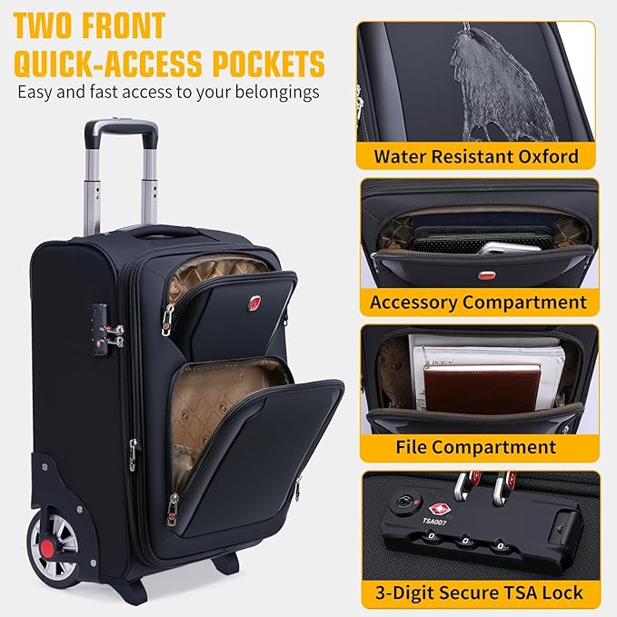 Laduga Softside Expandable Luggage with Large Steel Wheels Checked-Luggage Suicase (Black, 25-Inch)