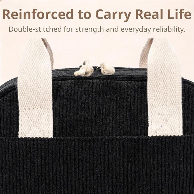 Insulated Lunch Bag for Women Men, Stylish Corduroy Tote Bag with Aluminum Lining, Large Capacity Reusable Cooler for Work, Travel, or Beach, Lunch Box