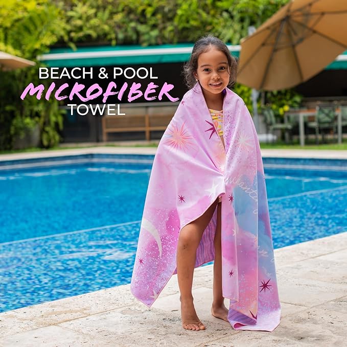 Kids Beach Towel – Quick-Dry Microfiber Pool Towel, Thin, Sand-Free, Perfect for Camping, Travel, Summer Camp, Cruise Essentials – Unicorn, Purple, 30" x 60"
