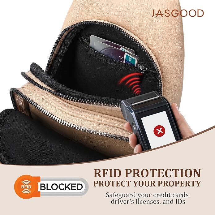 JASGOOD Anti Theft Crossbody Travel Bag for Women Men PU Leather Sling Bag with Adjustable Strap