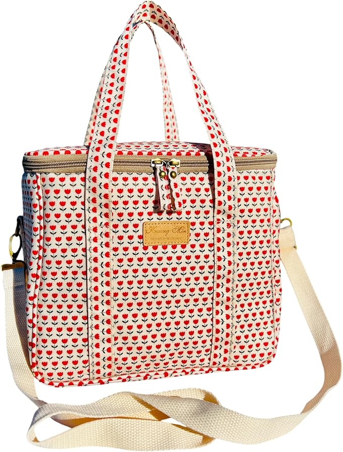 Kwang Min Insulated Insulated Cooler Bag,Reusable Large Lunch Bag for Women, Great for Outdoors,Camping,Party,Premium Quality,Adjustable Strap,Foldable