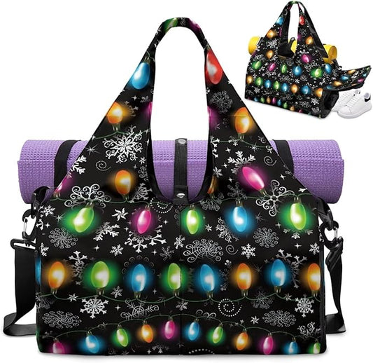 Christmas Colorful Lights Womens Gym Tote Duffle Bag with Shoe Compartment Lightweight Carry On Bag for Beach Swim Sports Overnight Weekender Hospital Bags Gifts for Christmas