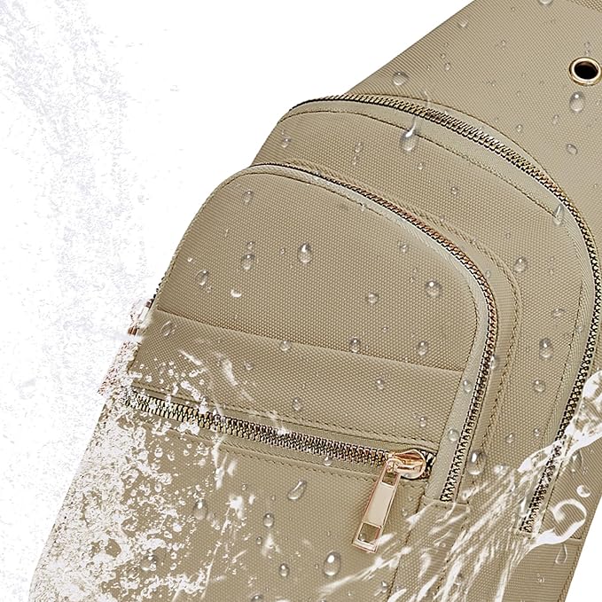Small RFID Waterproof Sling Bag Travel Crossbody Bags for Women Men, Hands Free Lightweight Sling Backpack Chest Pack Daypack for Outdoors Hiking Traveling Fitness Commuting Cycling Khaki