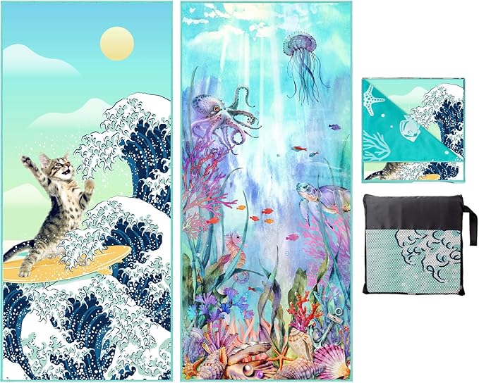 Beach Towel Oversized 2 Pack Extra Large Beach Towels 72"x32" Quick Dry Absorbent Sand Free Thin Lightweight Beach Towel for Kids Men Women Camping Towel, Gym, Hiking, Pool, Bath, Yoga,Travel Vacation
