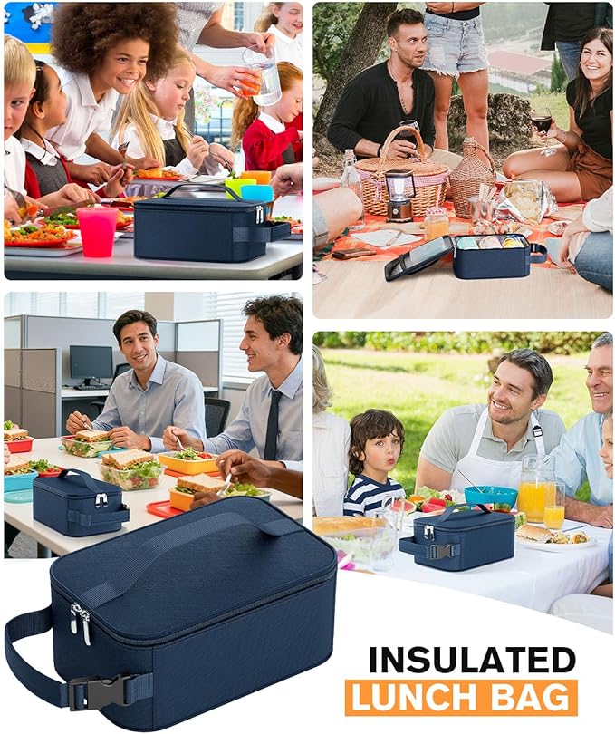 HowFly Small Lunch Box for Men- Small Insulated Snack Bag for Kid - Mini Cooler Bag Resuable Freezable Lunch Bags Thermal Lunchbox for Women Kids Work - Navy Blue