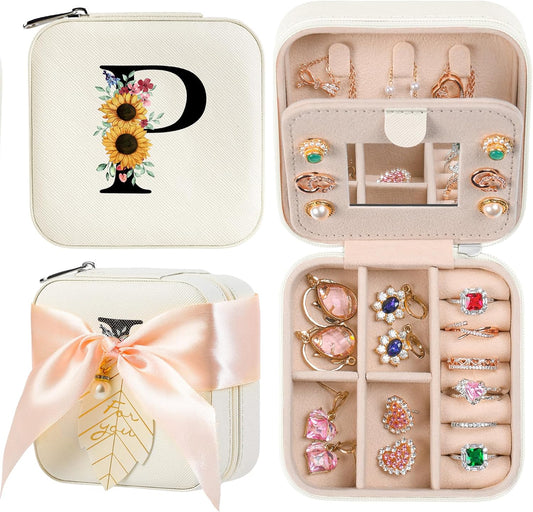 AYGXU Travel Jewelry Box for Women and Girls - Small Case With Initial A-Z - Teacher Gifts
