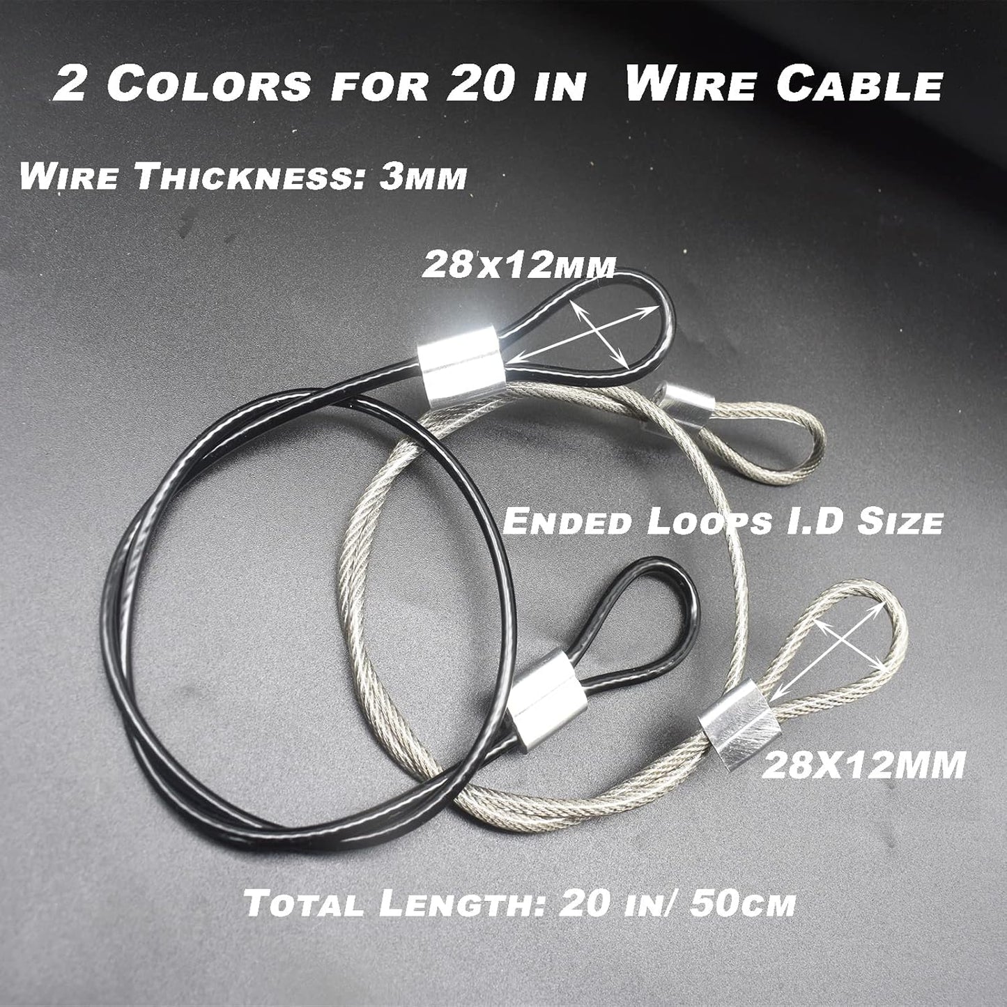 10 pcs 20 inch (50cm) 3mm Thickness Stainless Steel Wire Cable with Loops Vinyl Cover Coated Short Rope Lanyard Lock Safety Tether Chains, Clear