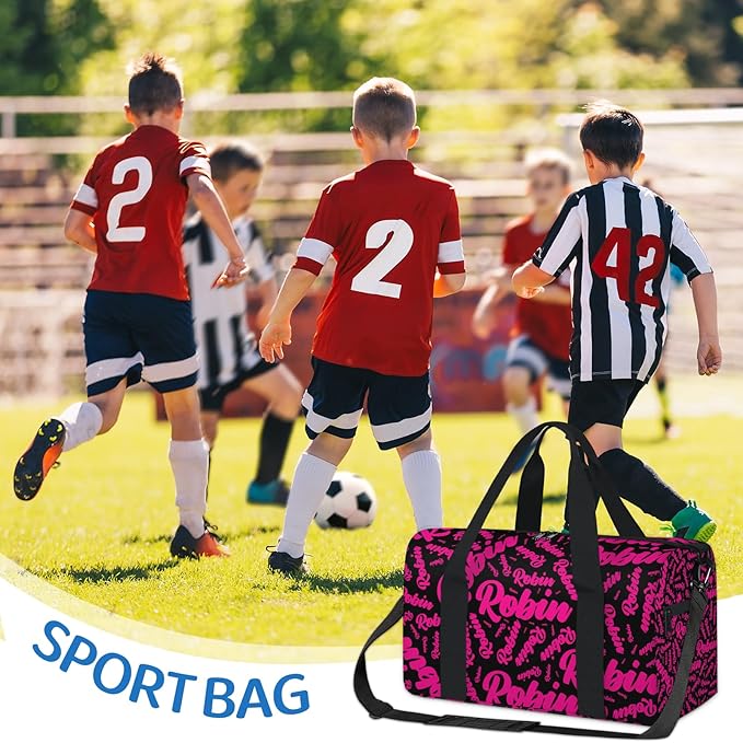 Custom-Dance-Gymnastics-Bag for Girls Personalized Kids Duffle Bag Cheerleader Team Bag for Travel Gym Sport Hot Pink Black