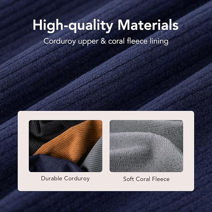 VeraCosy Men's Corduroy Scuff Slippers Soft Comfy Memory Foam Non-slip Indoor House Shoes