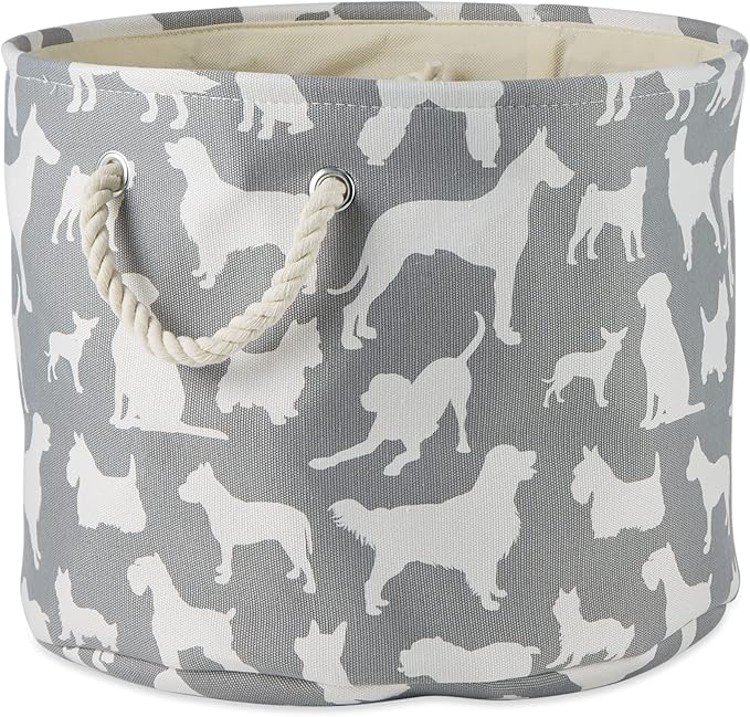 Bone Dry Pet Storage Collection Collapsible Bin, Small Round, 9x12", Gray Dog Show Print