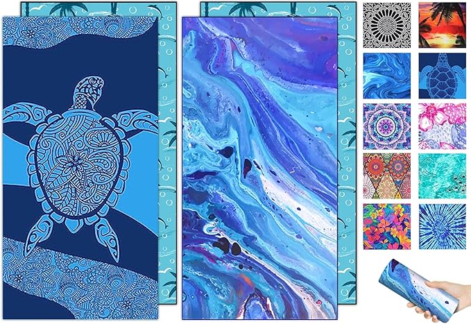Margelife Sand Proof Microfiber Beach Towels Adult –Quick Fast Dry Beach Oversized for Swim Pool Yoga Travel Blanket Essentials Lightweight Accessories Must Haves Women Gifts Blue Galaxy Turtle