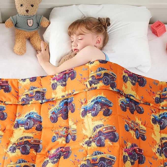 yescool Truck Car Weighted Blanket 5 Pounds Cooling Weighted Lap Blanket, Heavy Blanket for Sleeping, Breathable Weighted Throw Blanket Gifts for 40-60lbs, 36"x48"