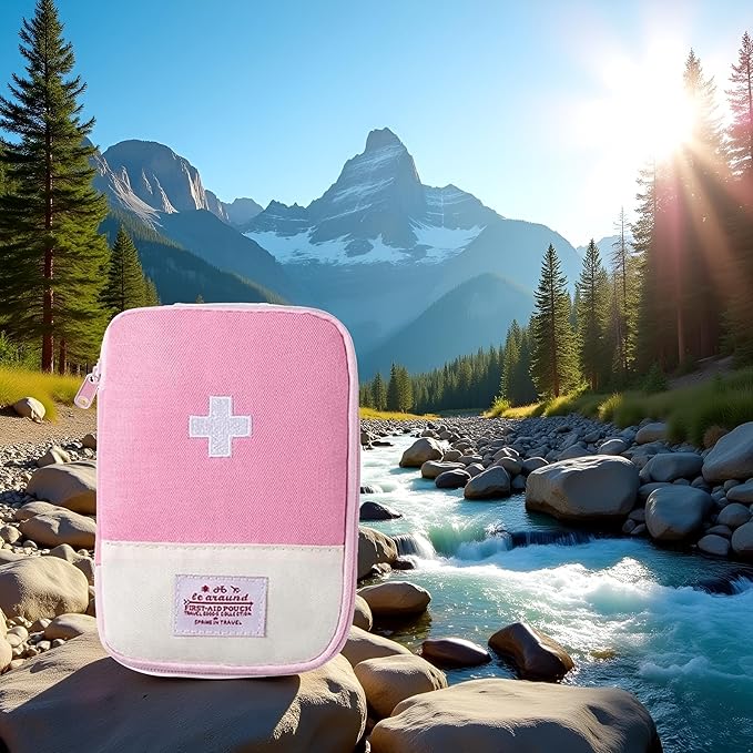 1 Pack First Aid Bag Empty, Empty First Aid Pouch, Mini Portable Medical Bag for Outdoor Camping Hiking Traveling Emergency Bag (Pink - Small) Sports and Outdoors