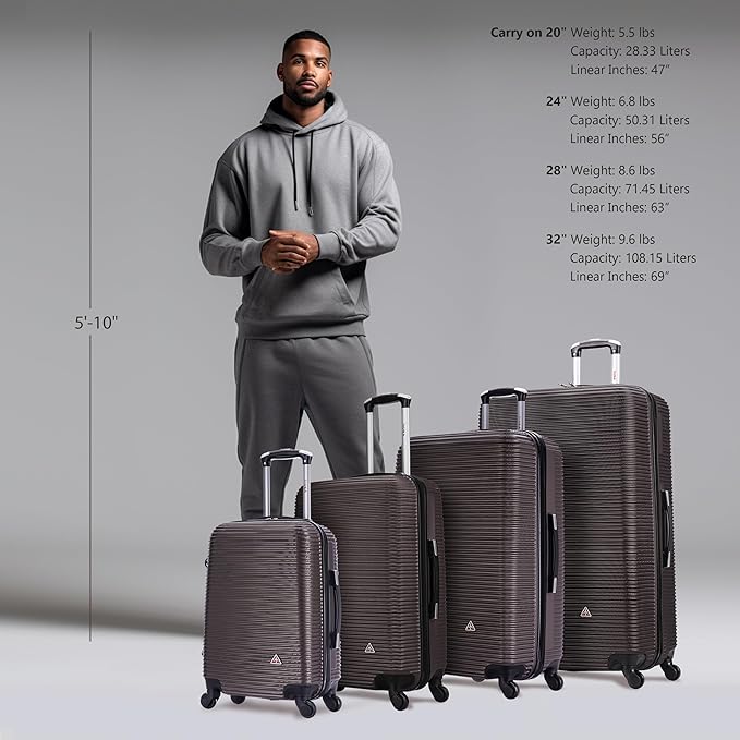 InUSA ROYAL Hardside Luggage Set with Spinner Wheel | Spacious Travel Suitcases with Ergonomic GEL Handle and Studs | (20/24/28/32) 4 Piece Luggage Set | Brown