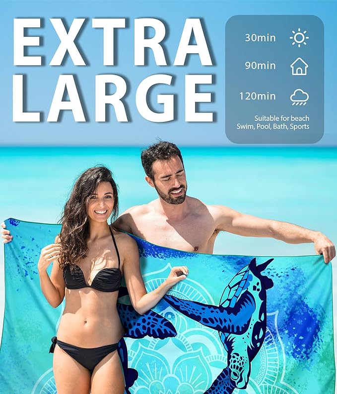 Margelife Sand Proof Microfiber Beach Towels Adult –Quick Fast Dry Beach Oversized for Swim Pool Yoga Travel Blanket Essentials Lightweight Accessories Must Haves Women Gifts Purper Green