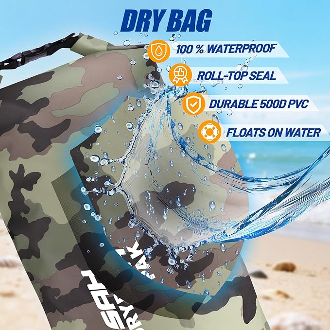Waterproof Dry Bag, 5L/10L/20L/30L/40L Roll Top Lightweight Storage Backpack with Phone Case for Women & Men, Floating Waterproof Sack for Travel, Swimming, Kayaking, Paddle Board, Camping & Beach