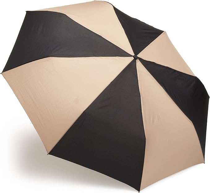 Totes Folding Golf Umbrella Water Repellant, Auto Open/Close, UV Sun Protection, 54-Inch, Black/British Tan