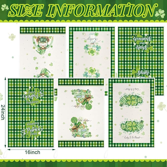 Bencailor 6 Pcs St Patrick's Day Kitchen Towels Shamrocks Gnomes Hand Dish Towels Green Buffalo Plaid Tea Cloth for St Patricks Day Irish Party Festival Gifts Bathroom Home Decor, 16 x 24 Inch
