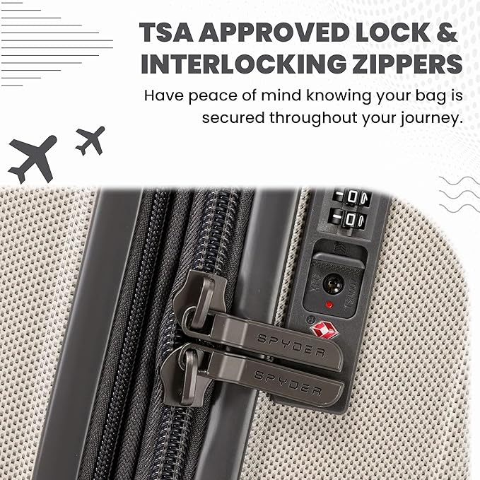 Spyder Rails Expandable Hardside Upright Suitcase with 360° Spinner Wheels, TSA Approved Lock (Oatmeal, 3-Piece Set)