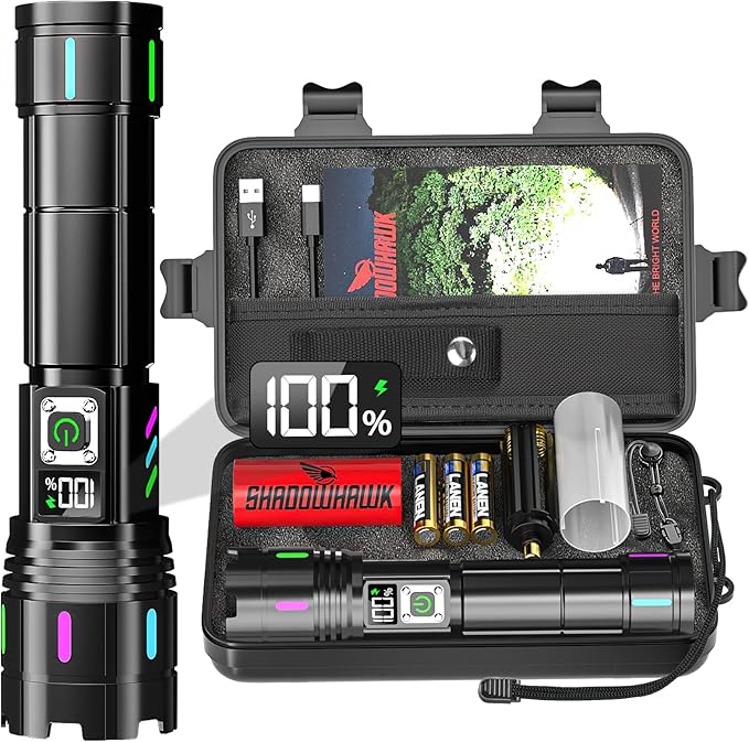 Flashlight 20000 High Lumens Rechargeable - 30W Super Bright LED Flash Light with LCD Display | 3937ft Beam & 12H Long Lasting USB C Powerful Handheld Flashlight for Home, Camping, Hiking, Emergency
