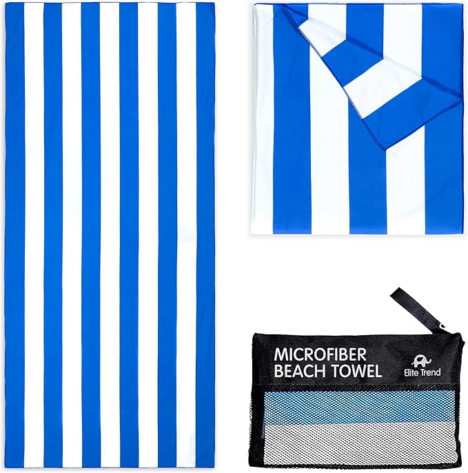 Elite Trend Quick Dry Towel Large 63x31 Inch - Microfiber Beach Towel - Perfect for Beach, Travel, Swimming, Pool, Yoga, Hiking, Camping - Lightweight, Fast Drying, Compact for Adults (Cabana Blue)