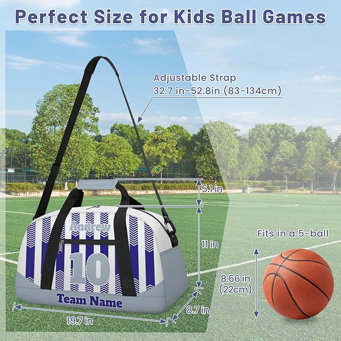 Basketball Soccer Gifts for Boys Girls - Custom Sports Duffle Bag, Personalized Name & Team Bag, Water-Resistant Gym Bag for Basketball, Soccer, Volleyball | Y-Navy Grey
