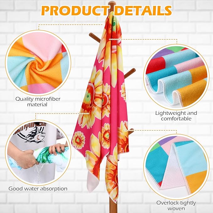 Newwiee 12 Pieces Microfiber Beach Towel Set Quick Dry 59 x 27.5 Inch Lightweight Bulk Colorful Soft Absorbent Pool Towel for Adults Travel Beach Swimming Supplies (Lighthouse)