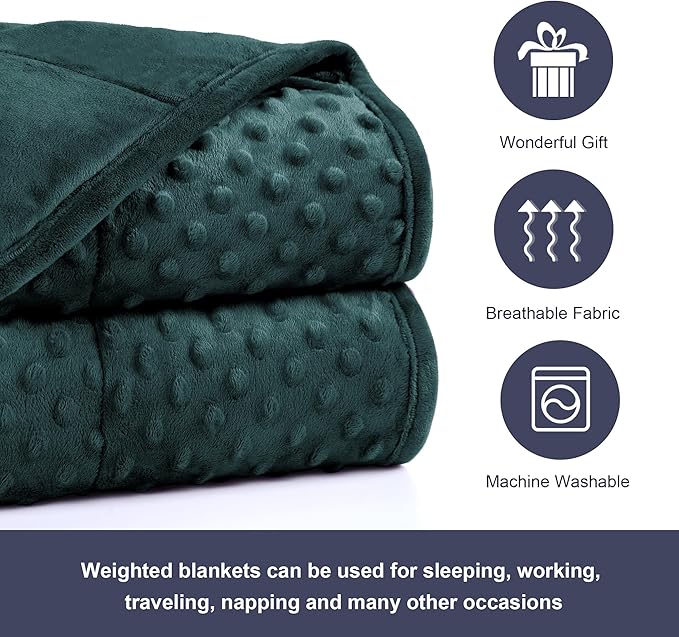 Alomidds Weighted Blanket (48"x72",20lbs Twin Size - Green), Weighted Blankets for Adults, Cooling Breathable Soft and Comfort Minky, Heavy Blanket Microfiber Material with Glass Beads